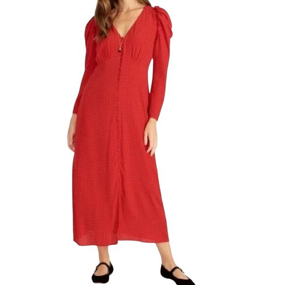 NWT J. CREW Women's PLUS Size 24 Holiday Red Drapey Puff Sleeve Dress Pin Dot - Picture 1 of 16